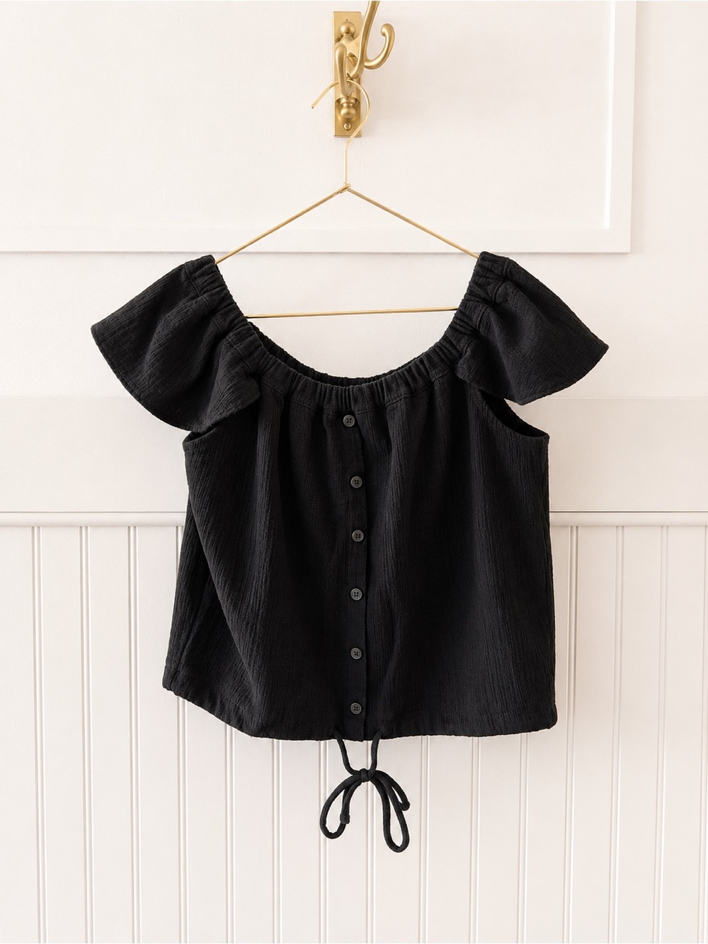 Madewell Black Off-Shoulder Button Crop Top